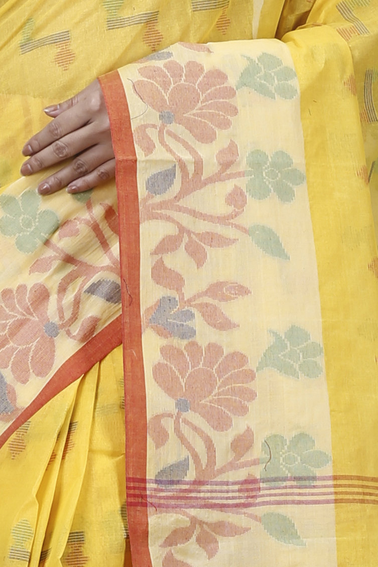 Yellow Pure Cotton Urva Tant Saree (1234)